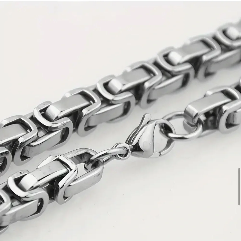 Men’s Byzantine 304L Stainless Steel Chunky Silver 5mm Chain Link Necklace - Picture 8 of 12